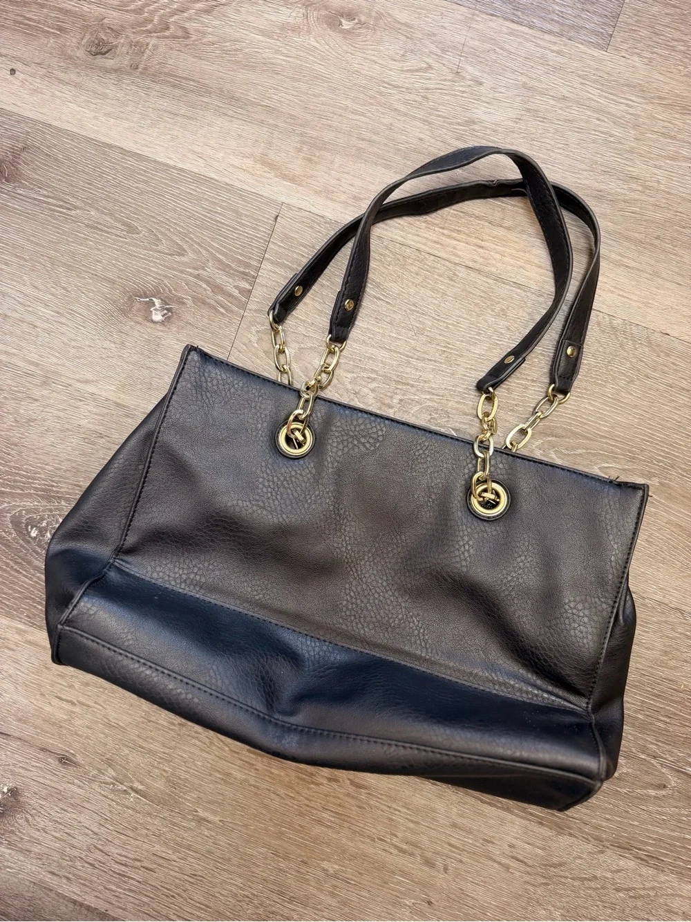 Bueno Black Shoulder Tote with Gold Hardware